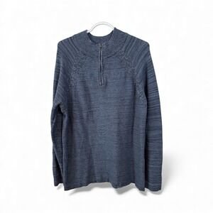 Flag and Anthem Men's Blue Heathered Quarter Zip Pullover Sweater Size Large